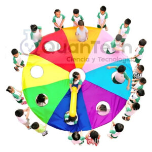 PARAGUAS ARCOÍRIS TIPO "GOLPEA AL TOPO" CON CUATRO PALOS INFLABLES